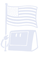 A simple white icon of a Tempus Lite terminal holding up an American flag