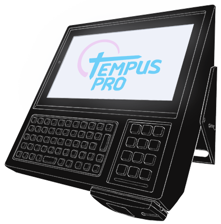 A simple wireframe of a Tempus Pro data collection terminal, viewed from the side