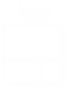 A simplified white icon of a Tempus Pro wearing a crown