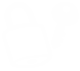 A simplified white icon of a padlock and key