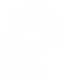 A simplified white icon of a tempus pro holding an umbrella to protect it from raindrops