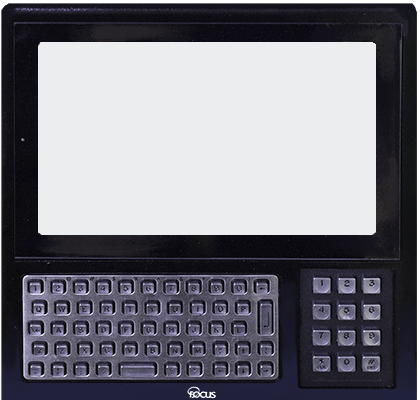 A Tempus Pro data collection terminal viewed from the front. Its screen is illuminated white